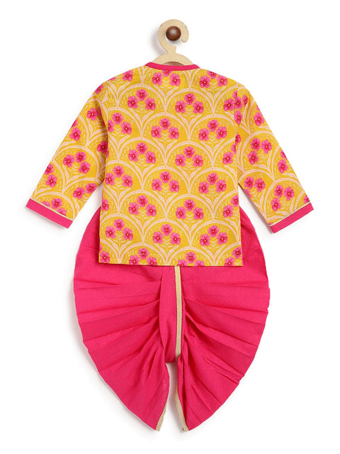 Pre-Order: Baby Boy Floral Dhoti Kurta Set-Yellow