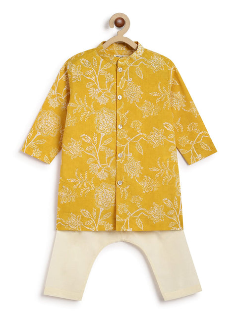 Pre-Order: Baby Boy Floral Kurta Pyjama Set-Yellow