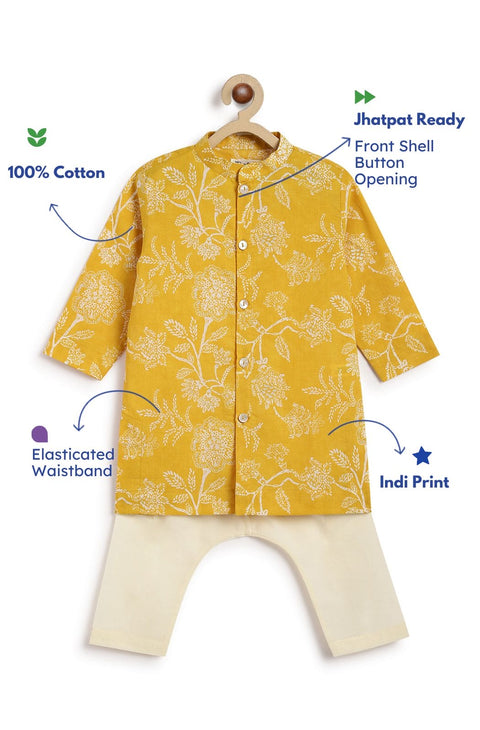 Pre-Order: Baby Boy Floral Kurta Pyjama Set-Yellow