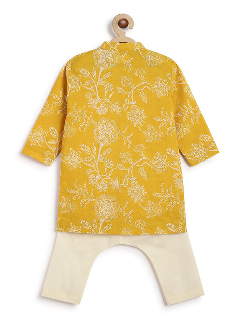 Pre-Order: Baby Boy Floral Kurta Pyjama Set-Yellow