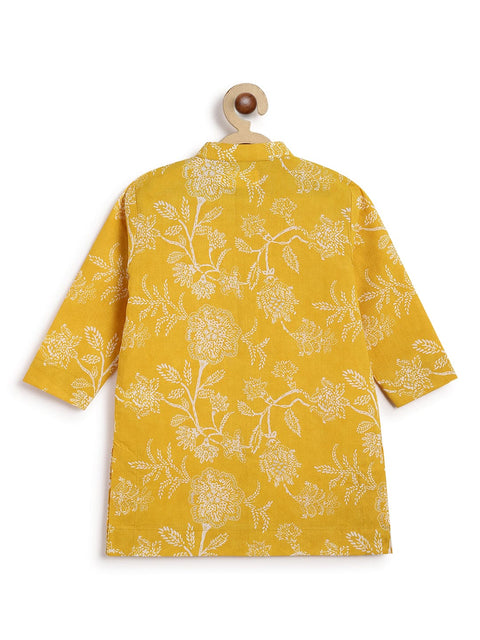 Pre-Order: Baby Boy Floral Kurta Pyjama Set-Yellow