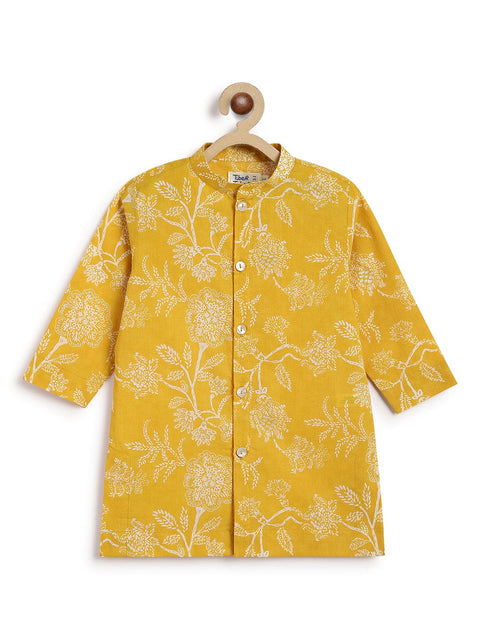 Pre-Order: Baby Boy Floral Kurta Pyjama Set-Yellow