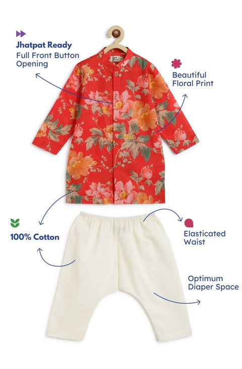 Baby Boys Blossom Bliss Kurta Pyjama Set - Red