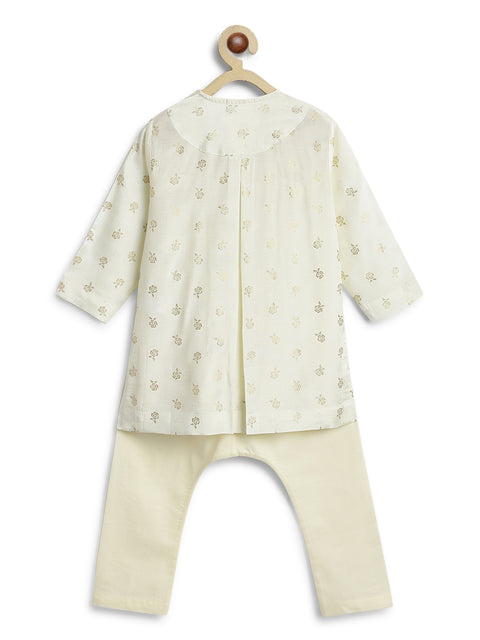 Pre-Order: Baby Boy Foil Print Kurta Pyjama Set - Cream