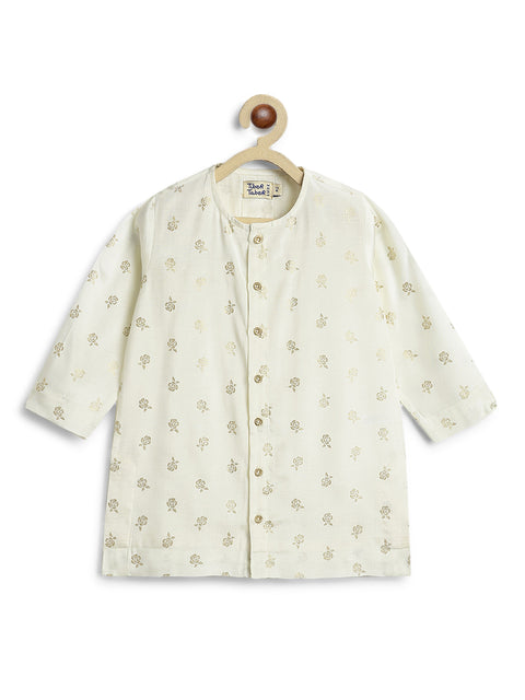 Pre-Order: Baby Boy Foil Print Kurta Pyjama Set - Cream