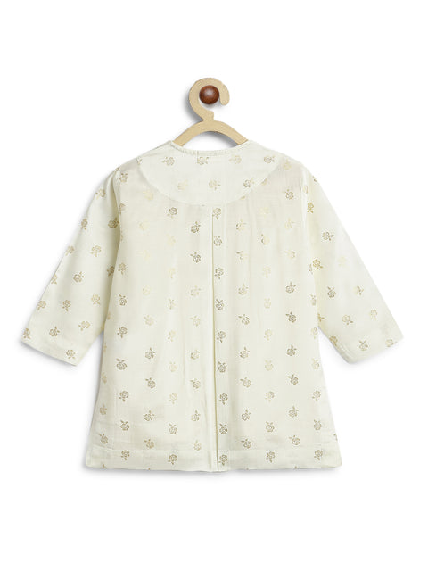 Pre-Order: Baby Boy Foil Print Kurta Pyjama Set - Cream