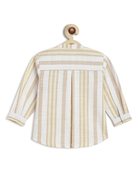 Pre-Order:  Baby Boy Giraffe Embroidery Stripes Shirt & Shorts Set-Beige