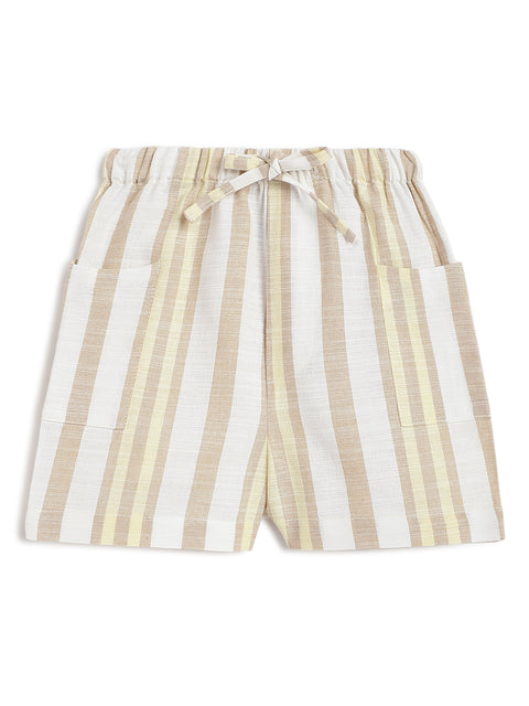 Pre-Order:  Baby Boy Giraffe Embroidery Stripes Shirt & Shorts Set-Beige