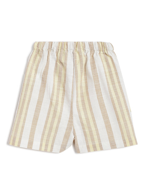 Pre-Order:  Baby Boy Giraffe Embroidery Stripes Shirt & Shorts Set-Beige