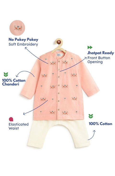 Pre-Order: Baby Boy Horse Kurta Pyjama Set - Peach