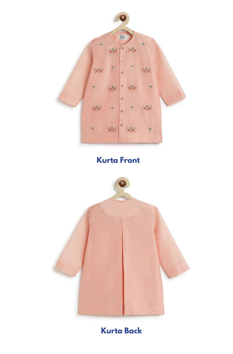 Pre-Order: Baby Boy Horse Kurta Pyjama Set - Peach