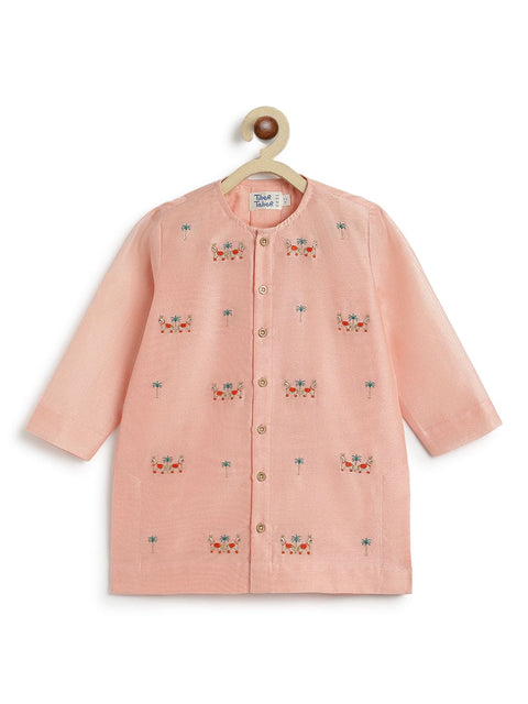 Pre-Order: Baby Boy Horse Kurta Pyjama Set - Peach