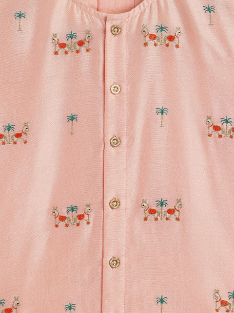 Pre-Order: Baby Boy Horse Kurta Pyjama Set - Peach