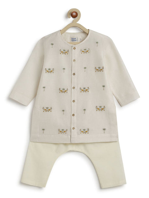 Pre-Order:  Baby Boy Horse Kurta Pyjama Set - Cream