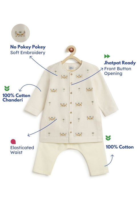 Pre-Order:  Baby Boy Horse Kurta Pyjama Set - Cream