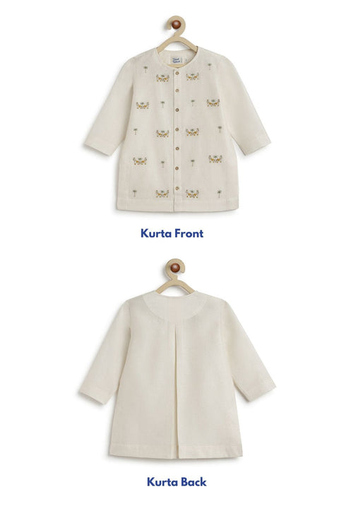 Pre-Order:  Baby Boy Horse Kurta Pyjama Set - Cream