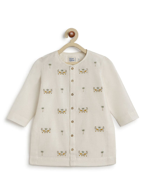 Pre-Order:  Baby Boy Horse Kurta Pyjama Set - Cream