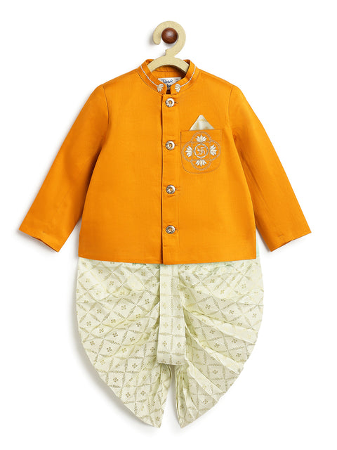 Pre-Order: Baby Boy Lotus Bandhgala Dhoti Set-Yellow