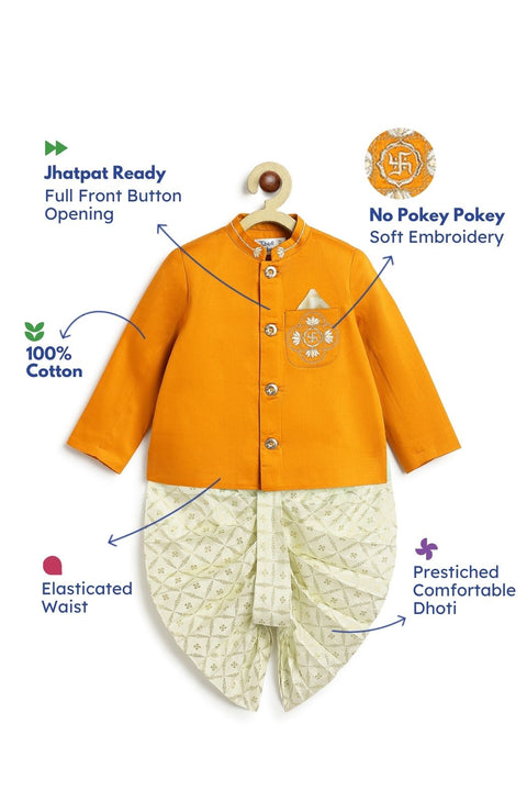 Pre-Order: Baby Boy Lotus Bandhgala Dhoti Set-Yellow
