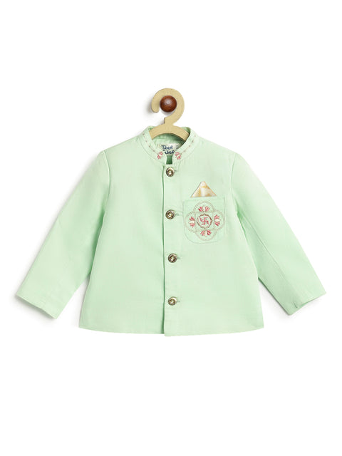 Pre-Order: Baby Boy Lotus Bandhgala Pant Set-Green