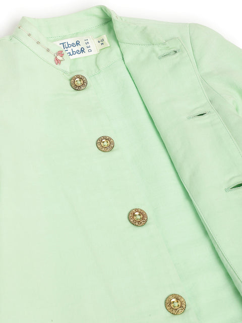 Pre-Order: Baby Boy Lotus Bandhgala Pant Set-Green