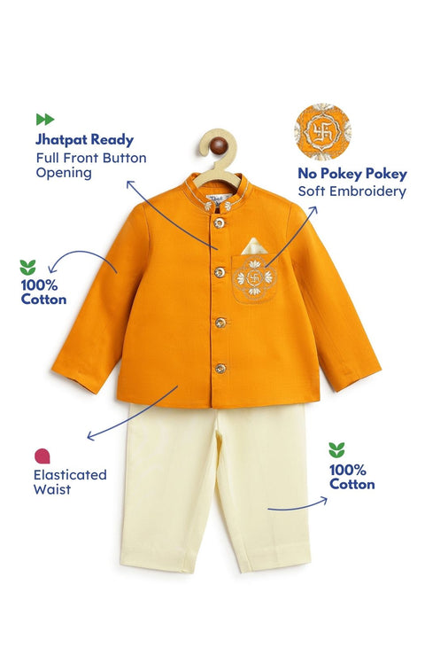 Pre-Order: Baby Boy Lotus Bandhgala Pant Set-Yellow