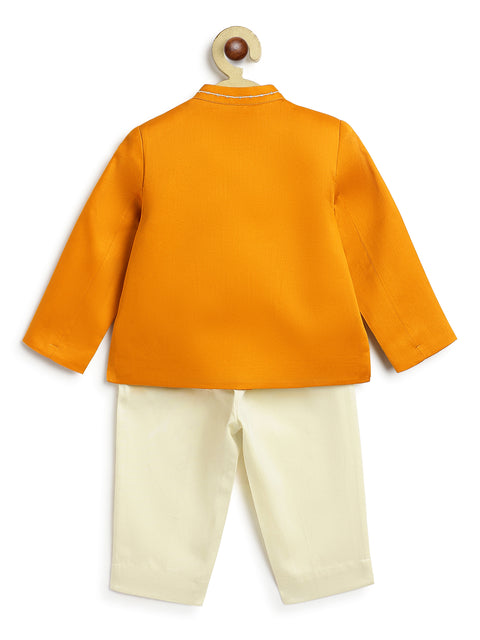 Pre-Order: Baby Boy Lotus Bandhgala Pant Set-Yellow