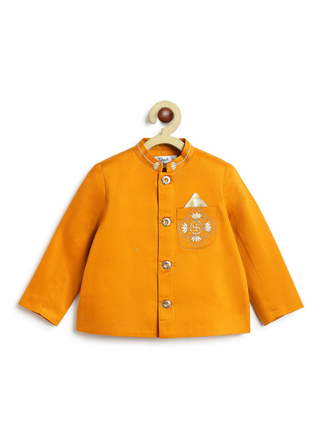 Pre-Order: Baby Boy Lotus Bandhgala Pant Set-Yellow