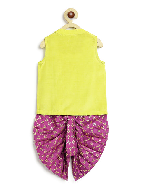 Pre-Order: Baby Boy Lotus Sleeveless Kurta Dhoti Set-Green