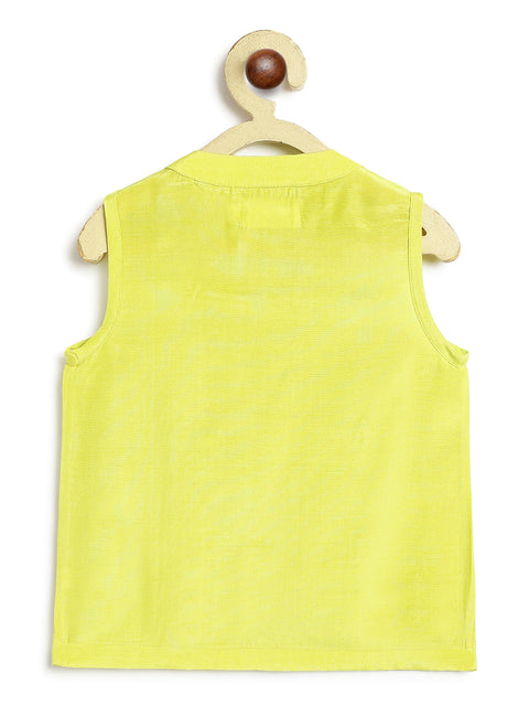 Pre-Order: Baby Boy Lotus Sleeveless Kurta Dhoti Set-Green