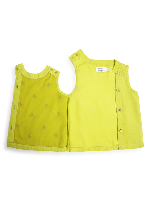 Pre-Order: Baby Boy Lotus Sleeveless Kurta Dhoti Set-Green