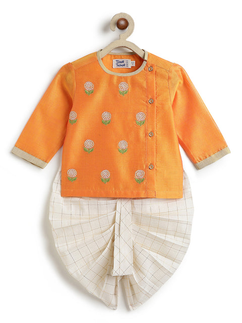 Pre-Order:  Marigold Orange Embroidered Dhoti Set-Orange