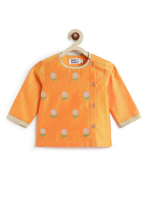 Pre-Order:  Marigold Orange Embroidered Dhoti Set-Orange