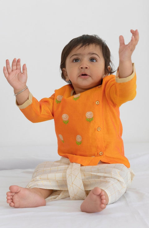 Pre-Order:  Marigold Orange Embroidered Dhoti Set-Orange
