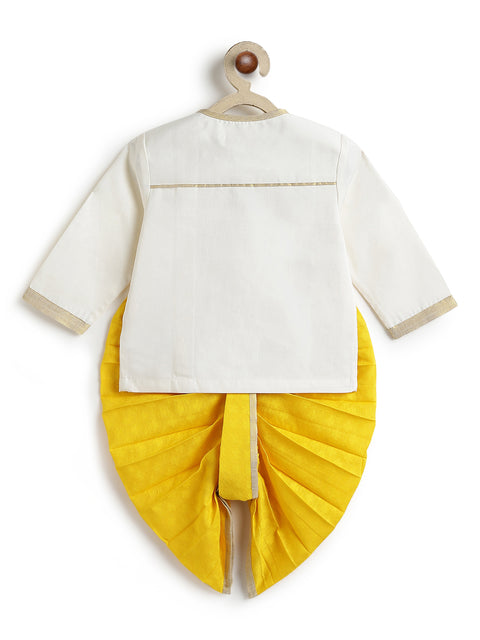 Pre-Order: Tiber Taber Yellow Embroidered Dhoti Set-Cream