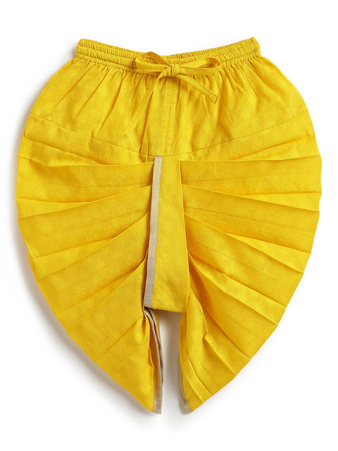 Pre-Order: Tiber Taber Yellow Embroidered Dhoti Set-Cream