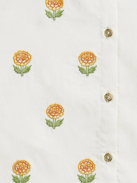 Pre-Order: Tiber Taber Yellow Embroidered Dhoti Set-Cream