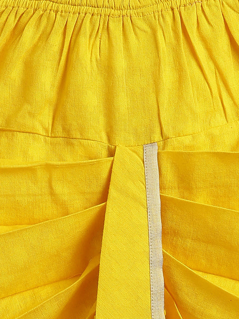 Pre-Order: Tiber Taber Yellow Embroidered Dhoti Set-Cream