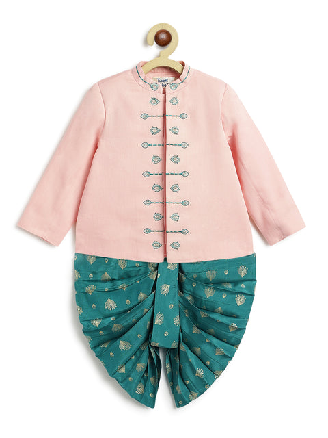 Pre-Order: Baby Boy Morpankh Bandhgala Dhoti Set-Pink