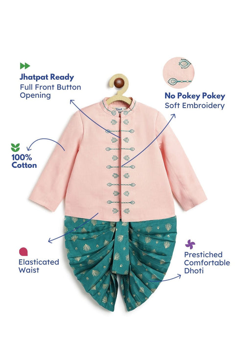 Pre-Order: Baby Boy Morpankh Bandhgala Dhoti Set-Pink