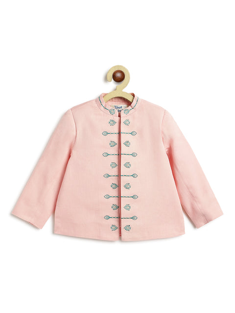 Pre-Order: Baby Boy Morpankh Bandhgala Dhoti Set-Pink