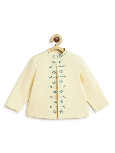 Pre-Order: Baby Boy Morpankh Bandhgala Dhoti Set-Cream
