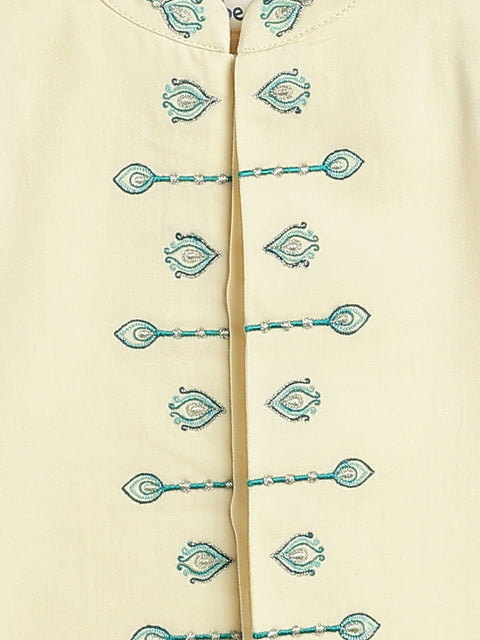 Pre-Order: Baby Boy Morpankh Bandhgala Dhoti Set-Cream