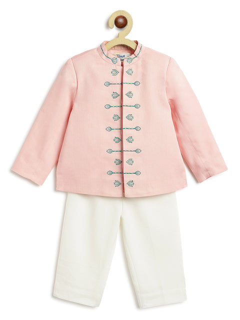 Pre-Order: Baby Boy Morpankh Bandhgala Pant Set-Pink