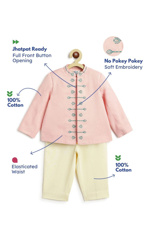 Pre-Order: Baby Boy Morpankh Bandhgala Pant Set-Pink