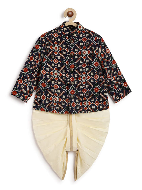 Pre-Order: Baby Boy Patola Print Bandhgala Set-Blue