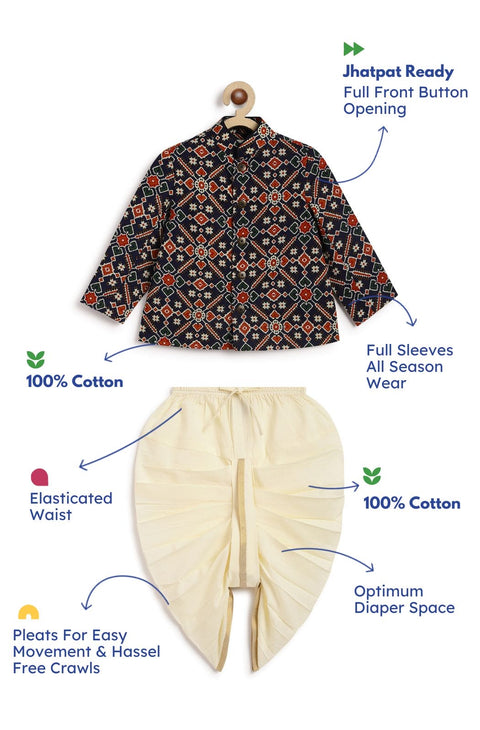 Pre-Order: Baby Boy Patola Print Bandhgala Set-Blue
