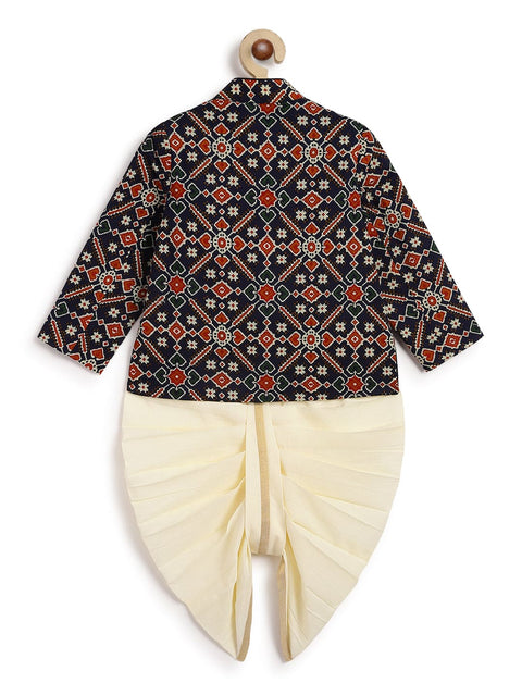 Pre-Order: Baby Boy Patola Print Bandhgala Set-Blue