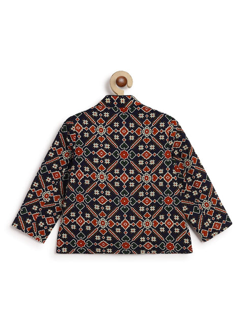 Pre-Order: Baby Boy Patola Print Bandhgala Set-Blue