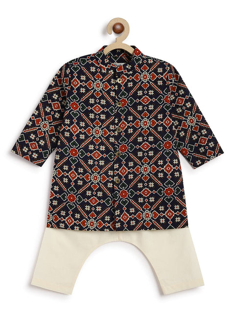 Pre-Order: Baby Boy Patola Print Kurta Pyjama Set-Blue